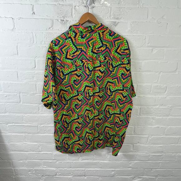 Asos Design Women Neon Pattern Boxy Oversized Button Down Shirt Multicolor SZ L - Picture 2 of 6